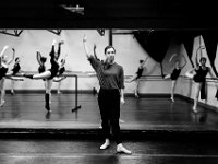 Ballet instructor, and current principal ballerina with the Festival Ballet in Providence, Eugenia Zinovieva, leads the class reflected on the mirror behind her, in performig Attitude Ballance moves at the end of their barre exercises at the New Bedford Ballet studio on Purchast Street in the north end of New Bedford.   [ PETER PEREIRA/THE STANDARD-TIMES/SCMG ]